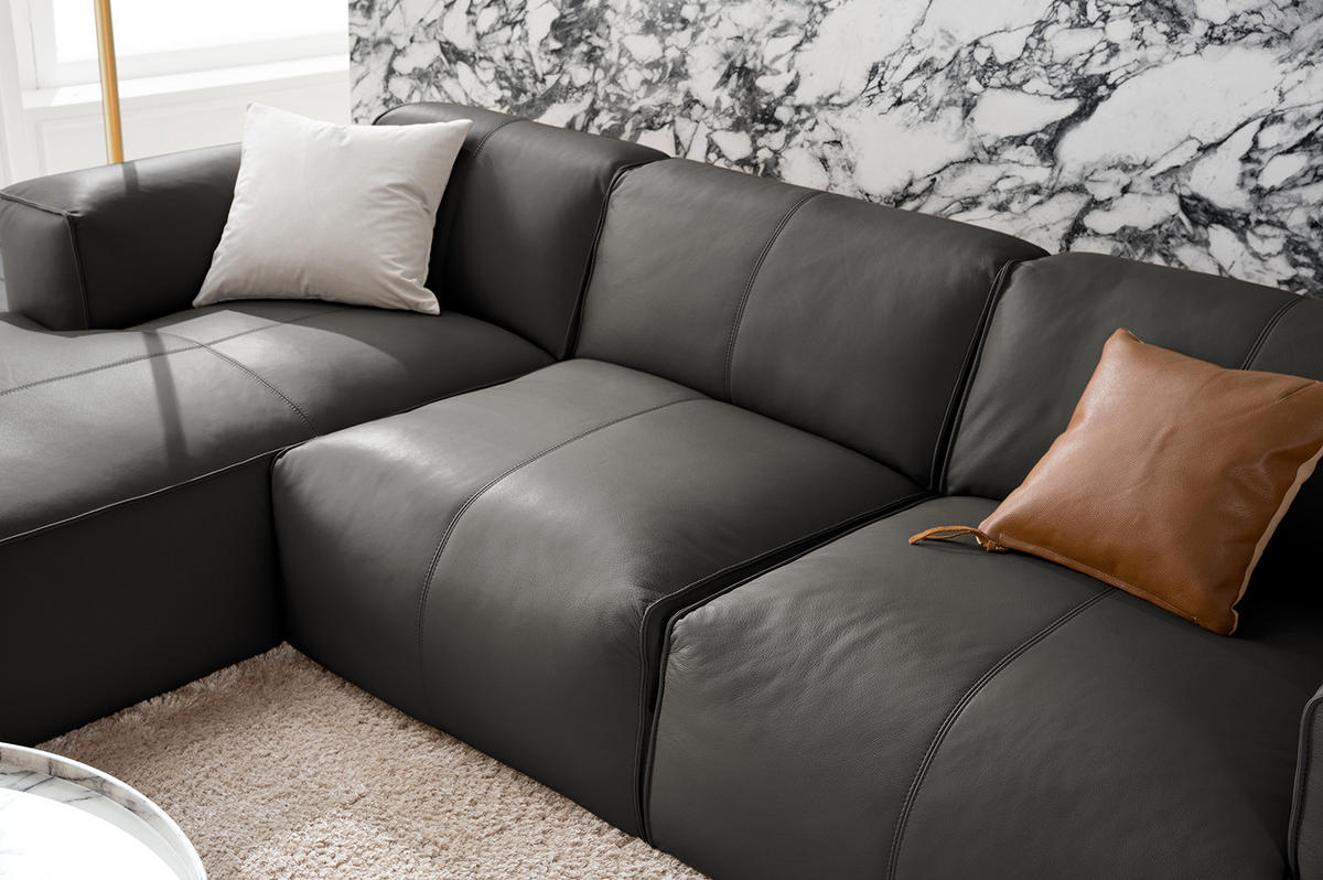 3-SITZER ECKSOFA mit Longchair - Schwarz/Grau, Leder/Kunststoff (284/173cm) - home24