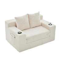 SCHLAFSOFA 2-in-1 mit Hocker, 2 Kissen und Becherhalter, DE-42913, Beige - Beige, Textil (133/64/87cm) - ComfortXL