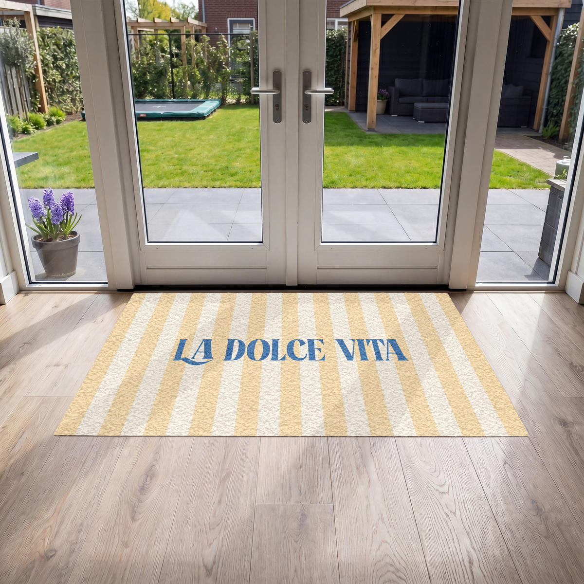 FUSSMATTE Blau – Gelb – Streifen – La Dolce Vita 150x90 cm - Hellgelb, Kunststoff (150/0.4cm) - MuchoWow