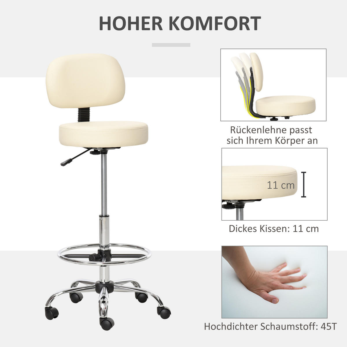 BARHOCKER, Kunstleder-Leder, Stahl Beige - Beige, Kunststoff (57/104/56cm) - HOMCOM