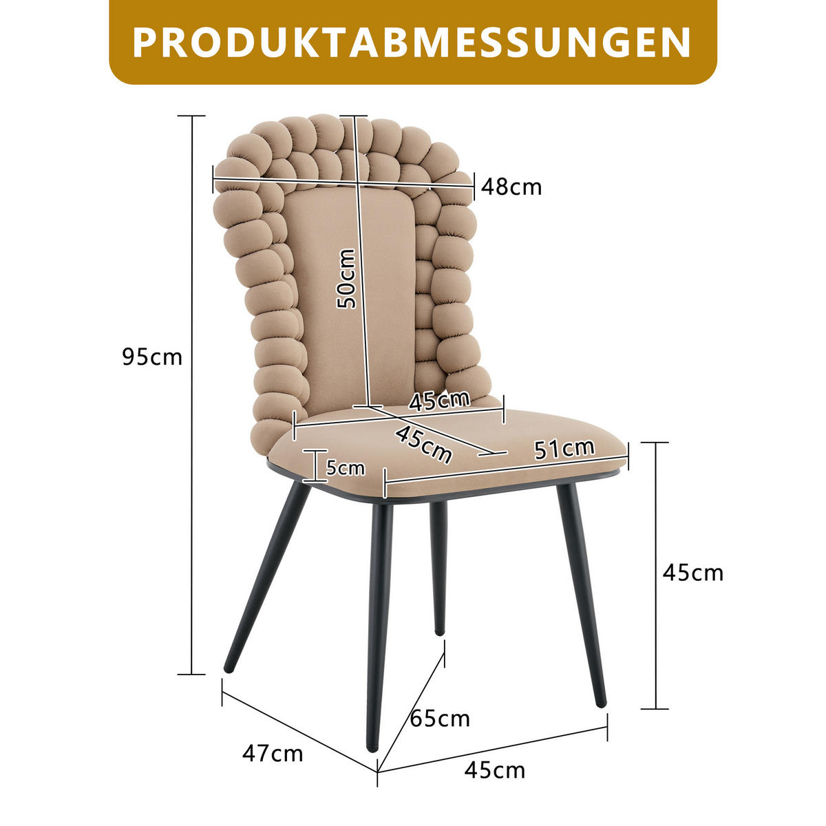 STUHL-SET DE-36757 2 Stück mit Kugelketten-Rückenlehne Camelfarben - Sandfarben, Metall (51/95/47cm) - ComfortXL