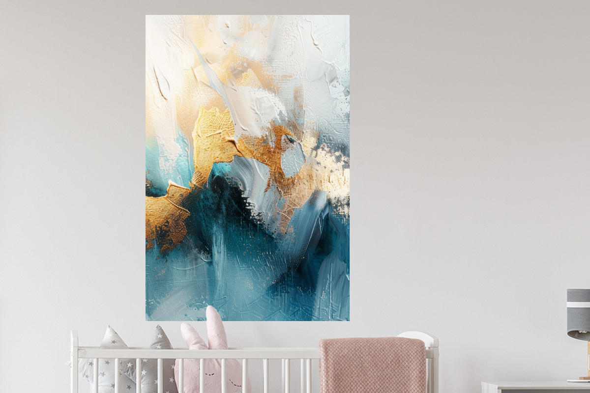 WANDTATTOO Abstrakt - Kunst - Gold - Blau 80x120 cm - Petrol, Kunststoff (80/120/0.1cm) - MuchoWow