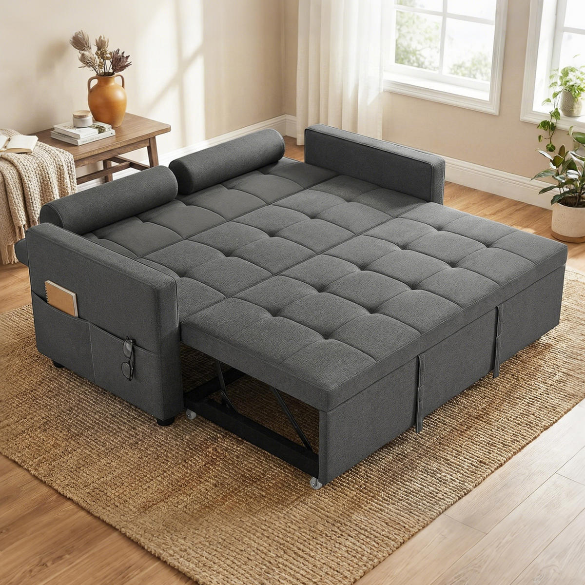 SCHLAFSOFA 2-Sitzer DE-14679 3-in-1 & 7-fach verstellbar Dunkelgrau - Dunkelgrau, Metall (137.5/84/80.5cm) - ComfortXL