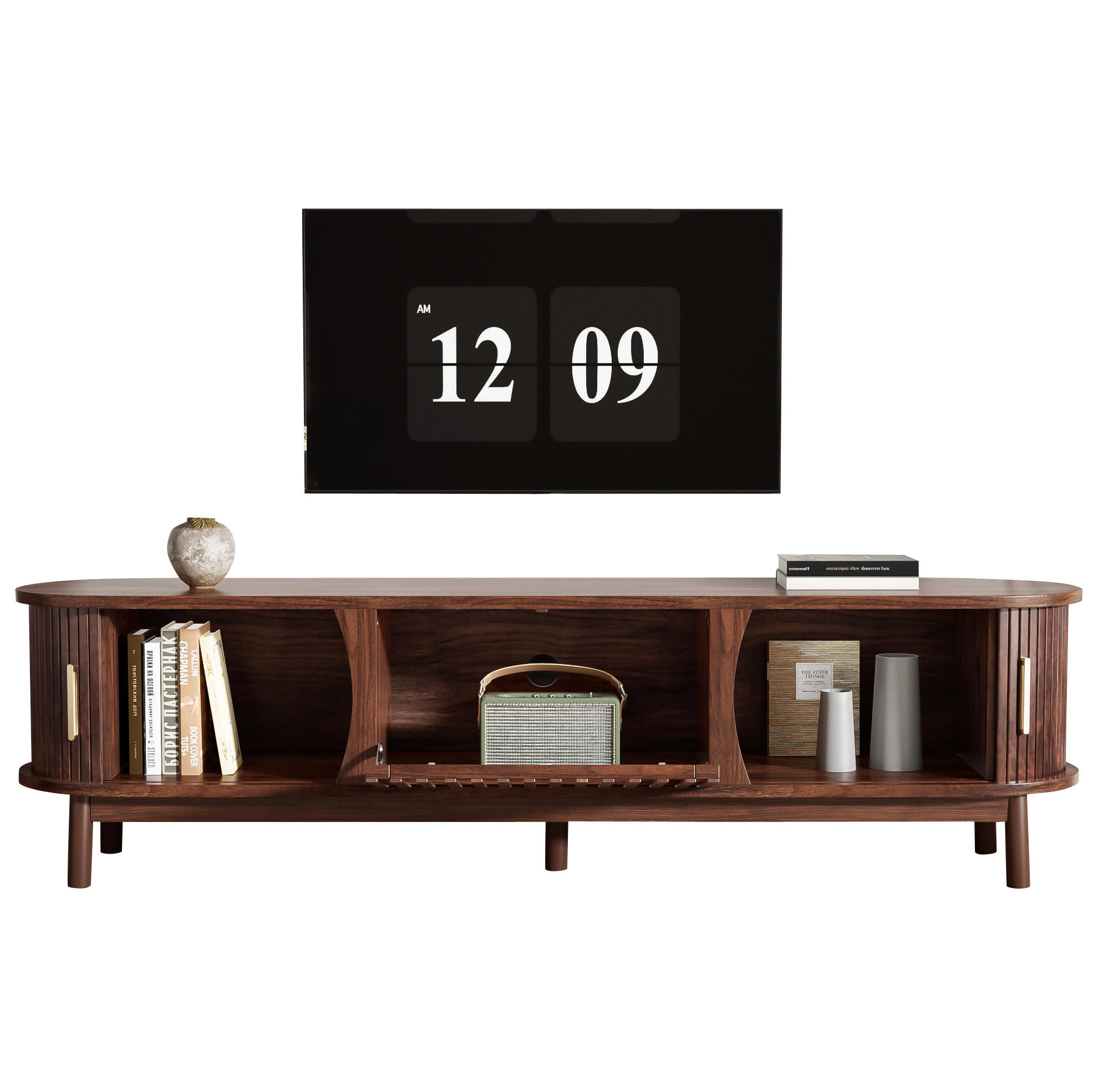 OKWISH TV stolek 165/39,5/46 cm hnědý z MDF se zásuvnými a výklopnými dvířky