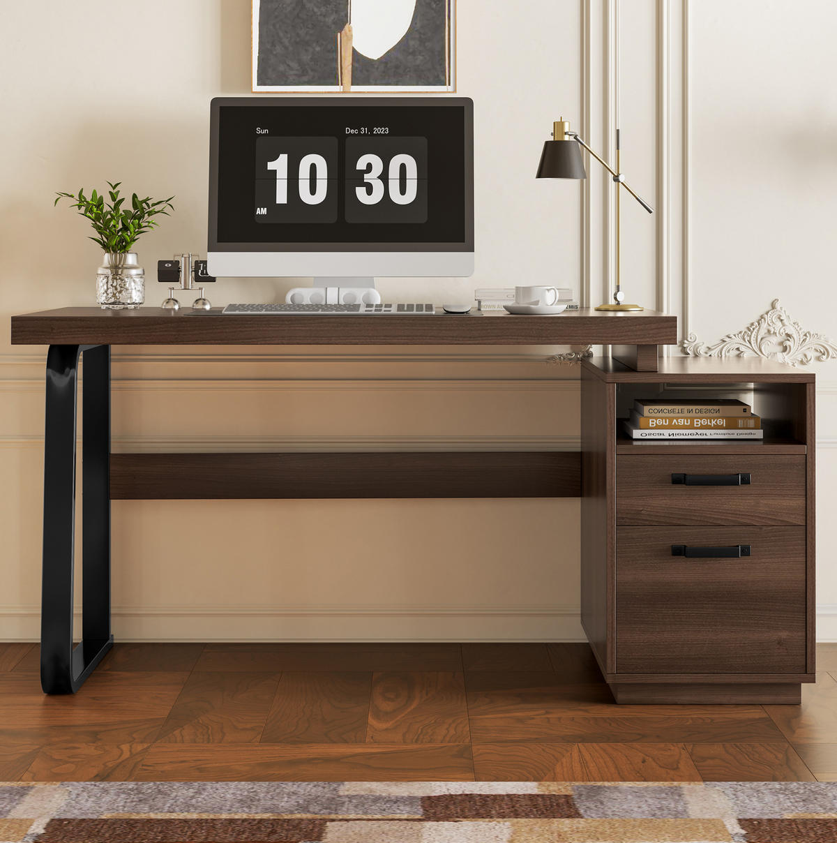 SCHREIBTISCH mit Stauraum 135 x 54 cm MDF Metall Braun - Braun, Metall (161/54/76.4cm) - Meubliv