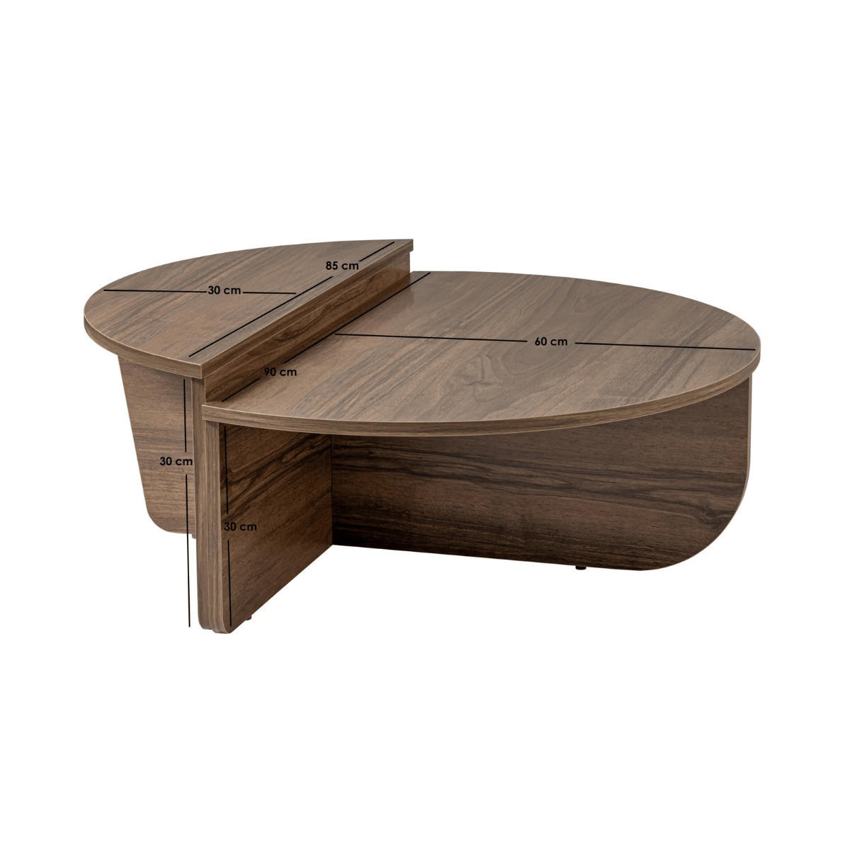 COUCHTISCH (2er-Set) orion 90/90/35 cm - Nussbaumfarben, Holzwerkstoff (90/90/35cm) - Calicosy