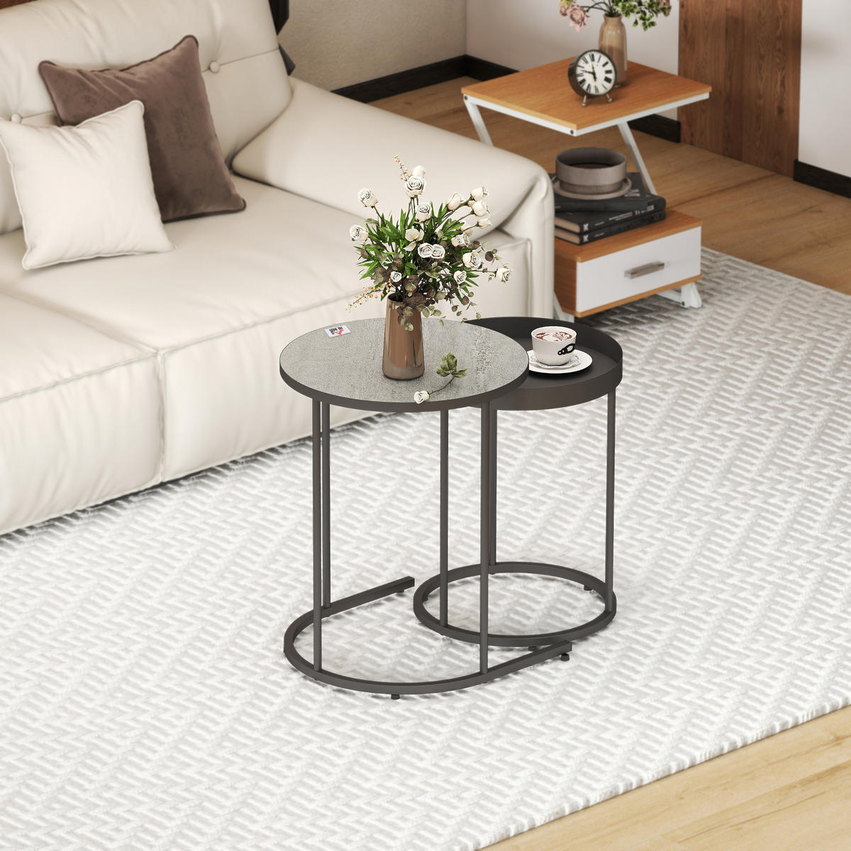 BEISTELLTISCH Grau 2 Stück - Grau, Naturmaterialien (42/42/54cm) - GiPP