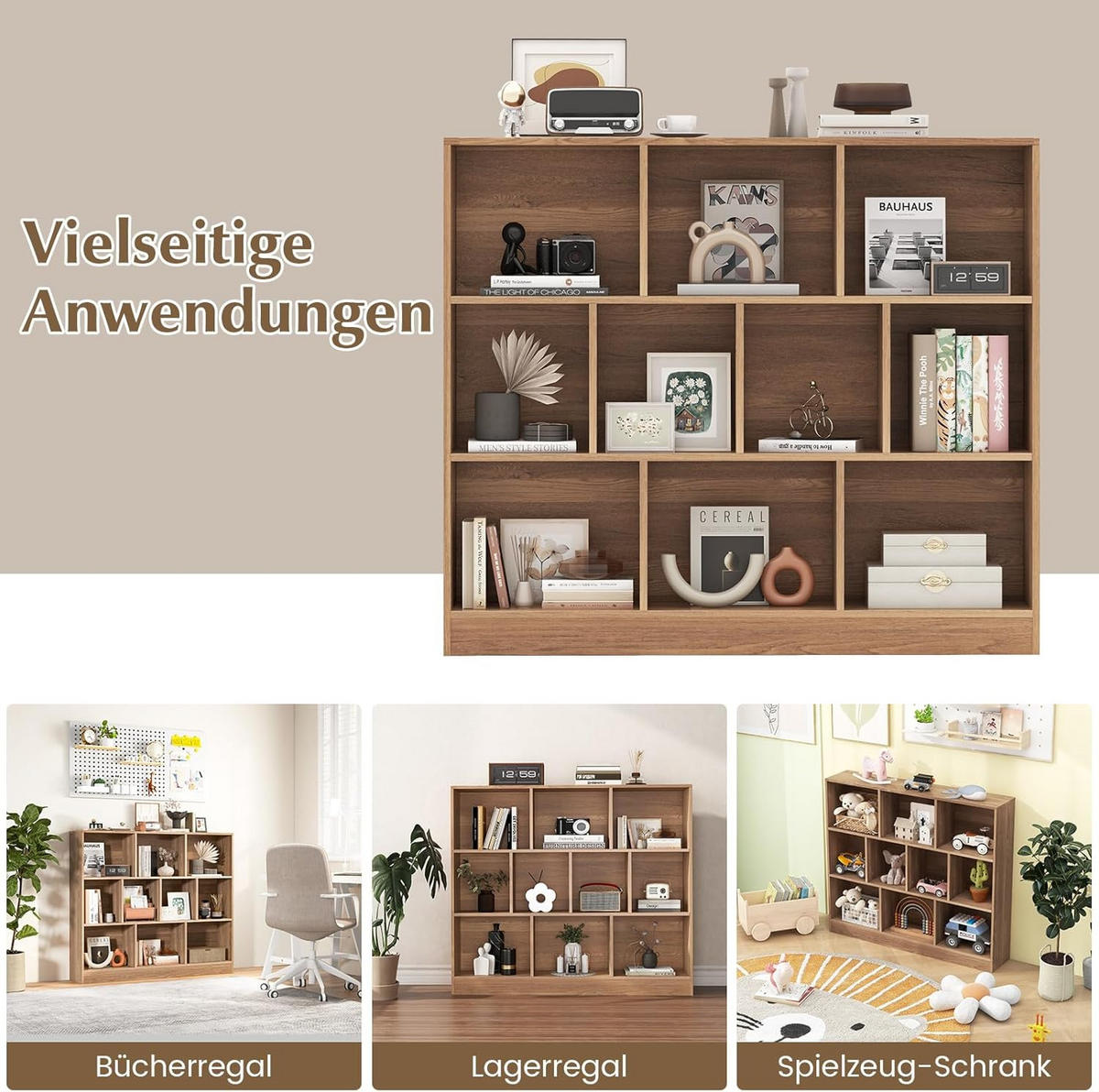 BÜCHERREGAL Braun - Braun, Holzwerkstoff (24/104/120cm) - COSTWAY