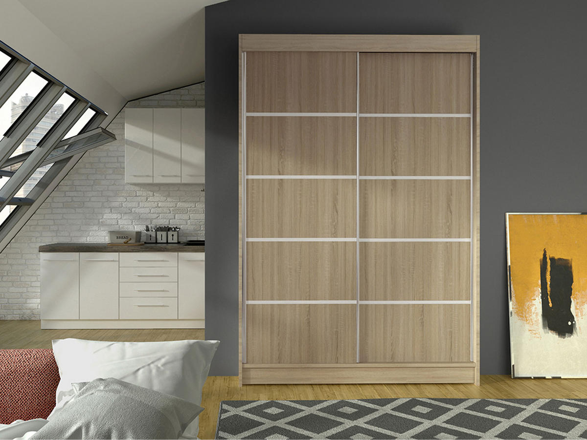 SCHWEBETÜRENSCHRANK Lino IV - Sonoma Eiche, Holzwerkstoff/Metall (120/200/58cm) - MIRJAN24