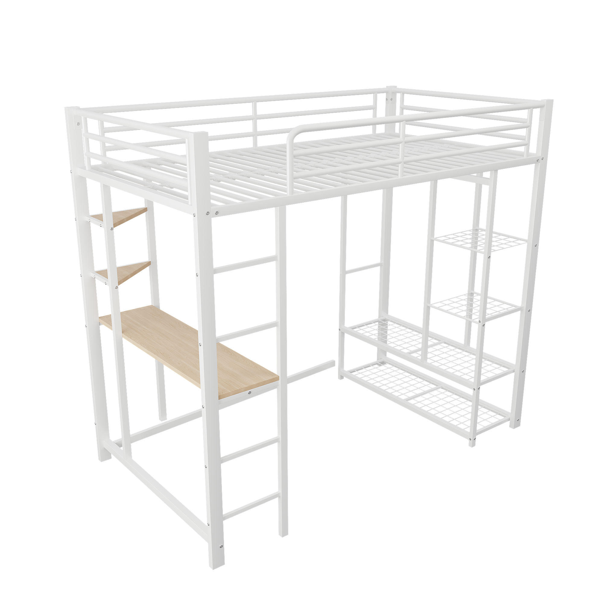 HOCHBETT 90/200 cm DE-01298, in Weiß, mit Tisch und Kleiderschrank - Weiß, Metall (90/200cm) - ComfortXL