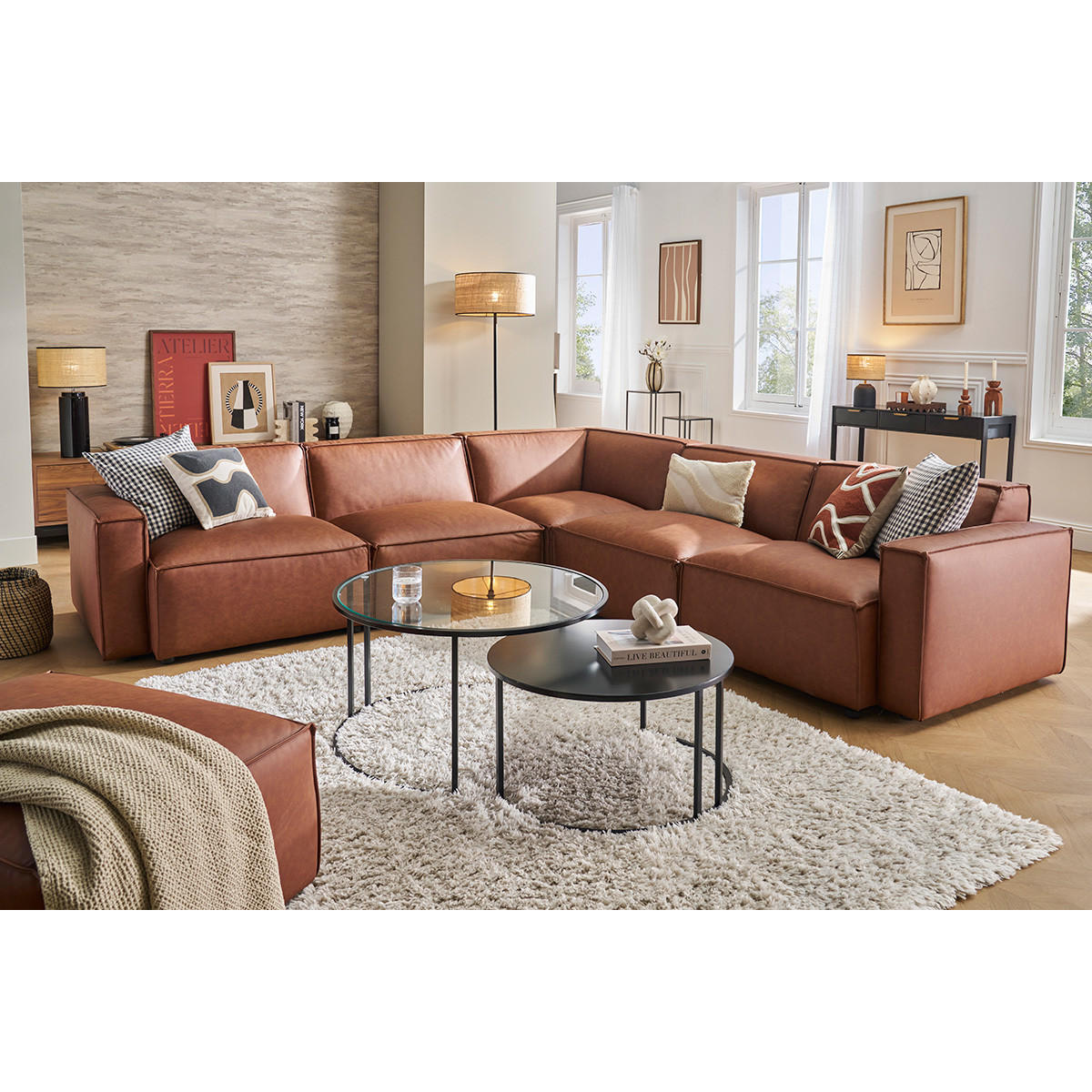 MODUL Rechts Braun Leder SPLIT - Braun, Textil (101/70.5/83cm) - Miliboo