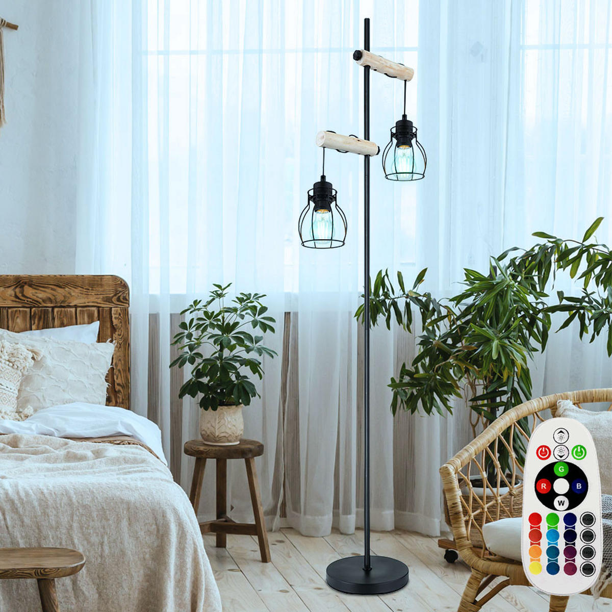 LED STEHLEUCHTE Metall Schwarz Höhenverstellbar - Schwarz, Holz (38.5/23/150cm) - Globo Lighting