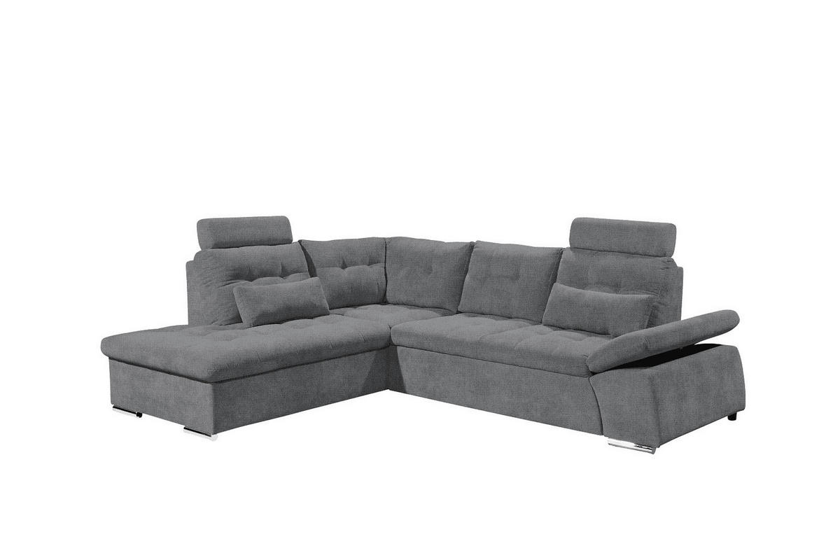 ECKSOFA mit Schlaffunktion, verstellbare Armlehne und Kopfstützen - Chromfarben/Anthrazit, Textil (260/219cm) - ed exciting design