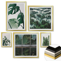 WANDBILDER 5er Set - 50x50 cm & 20x30 cm & 40x60 cm Goldrahmen - Ästhetik tropischer Pflanzen - Goldfarben, Kunststoff (40/60cm) - ArtPrintCave