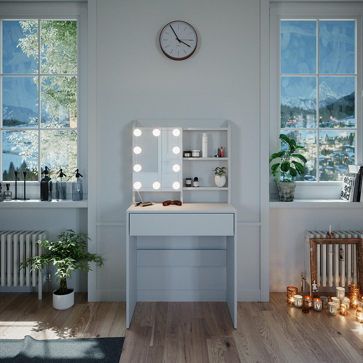 SCHMINKTISCH Laura Weiß 70 cm mit LED Beleuchtung - Weiß, Holzwerkstoff (70/136/40cm) - Vicco