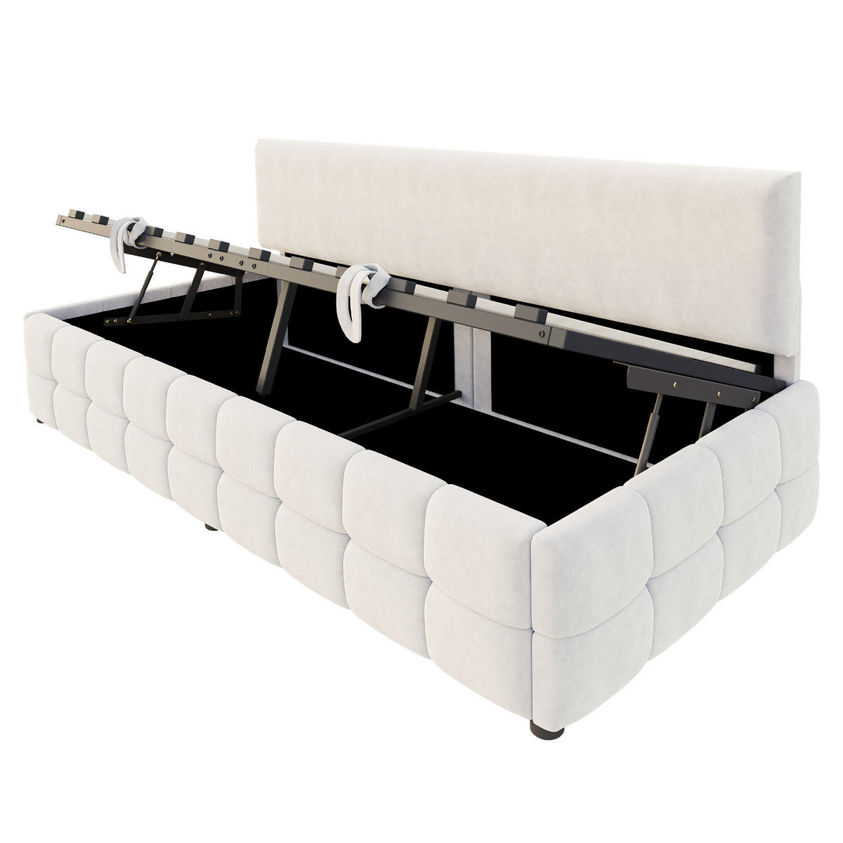 POLSTERBETT 90/200 cm Beige mit hydraulischem Stauraum und klassischem Karomuster - Beige, Textil (90/200cm) - OKWISH