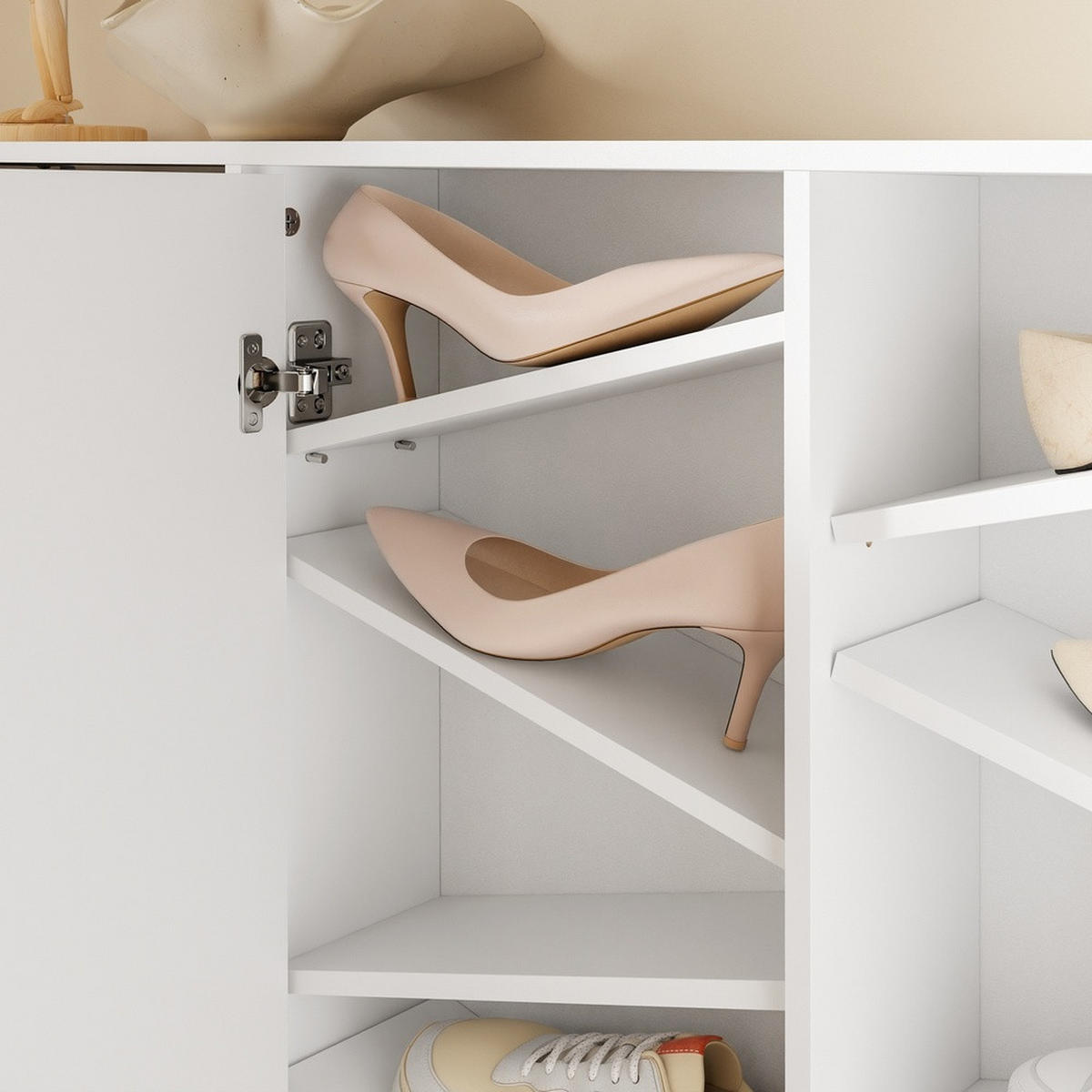 SCHUHSCHRANK mit klappbaren Fächern und Doppeltüren FSR231-W - Weiß, Holzwerkstoff (115.5/117/14.5cm) - SoBuy