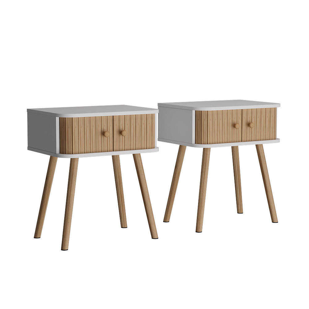 NACHTTISCH Germo Weiß/Bambus 40 x 47 cm 2-er Set - Weiß/Grün, Holzwerkstoff (40/47/30cm) - Vicco