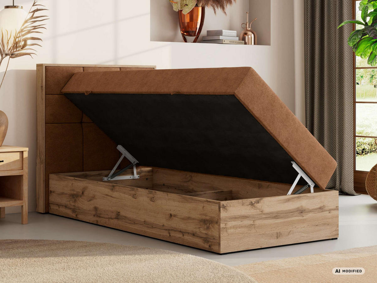 BOXBETT ALBERO 1 90/200 - Orange Stukture - Topper Visco - H3 - Links - Schwarz/Orange, Kunststoff/Textil (90/200cm) - MKS