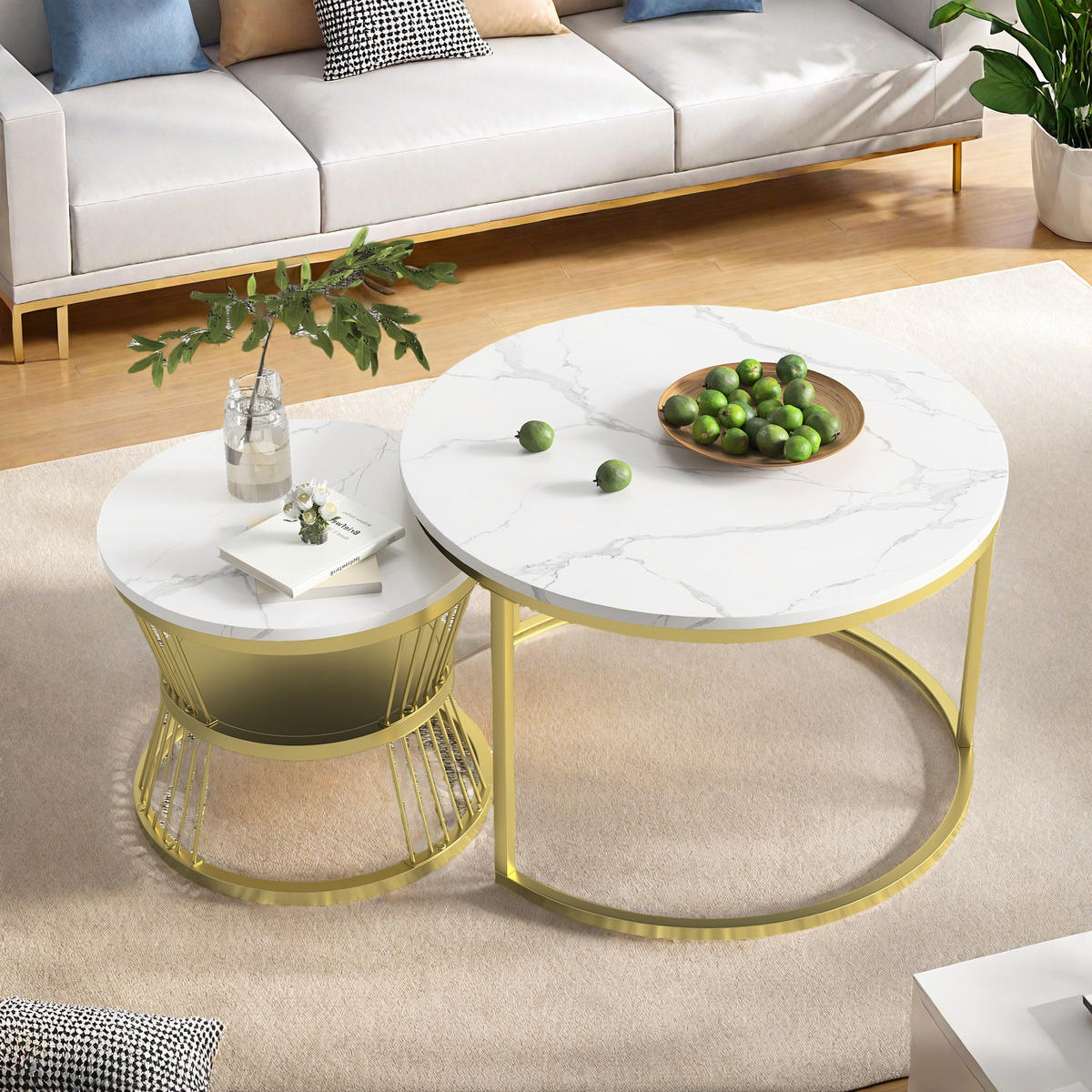 COUCHTISCH 2er Set Rund Industrial Design - Goldfarben, Holzwerkstoff (70/2/45.5cm) - SHOPENTRA