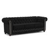 CHESTERFIELD-SOFA 3-Sitzer mit Schlaffunktion Cleo Blink Schwarz Samt mit Kristallsteppung und braunen Massivholzfüßen - Schwarz/Braun, Holz/Textil (203/72/86cm) - S-Style Möbel