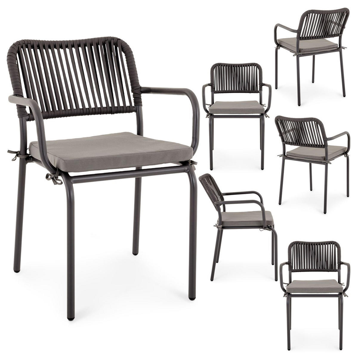 GARTENSTUHL VOLONTE 6ER-SET - Grau, Textil (56/81/65cm) - IDIMEX