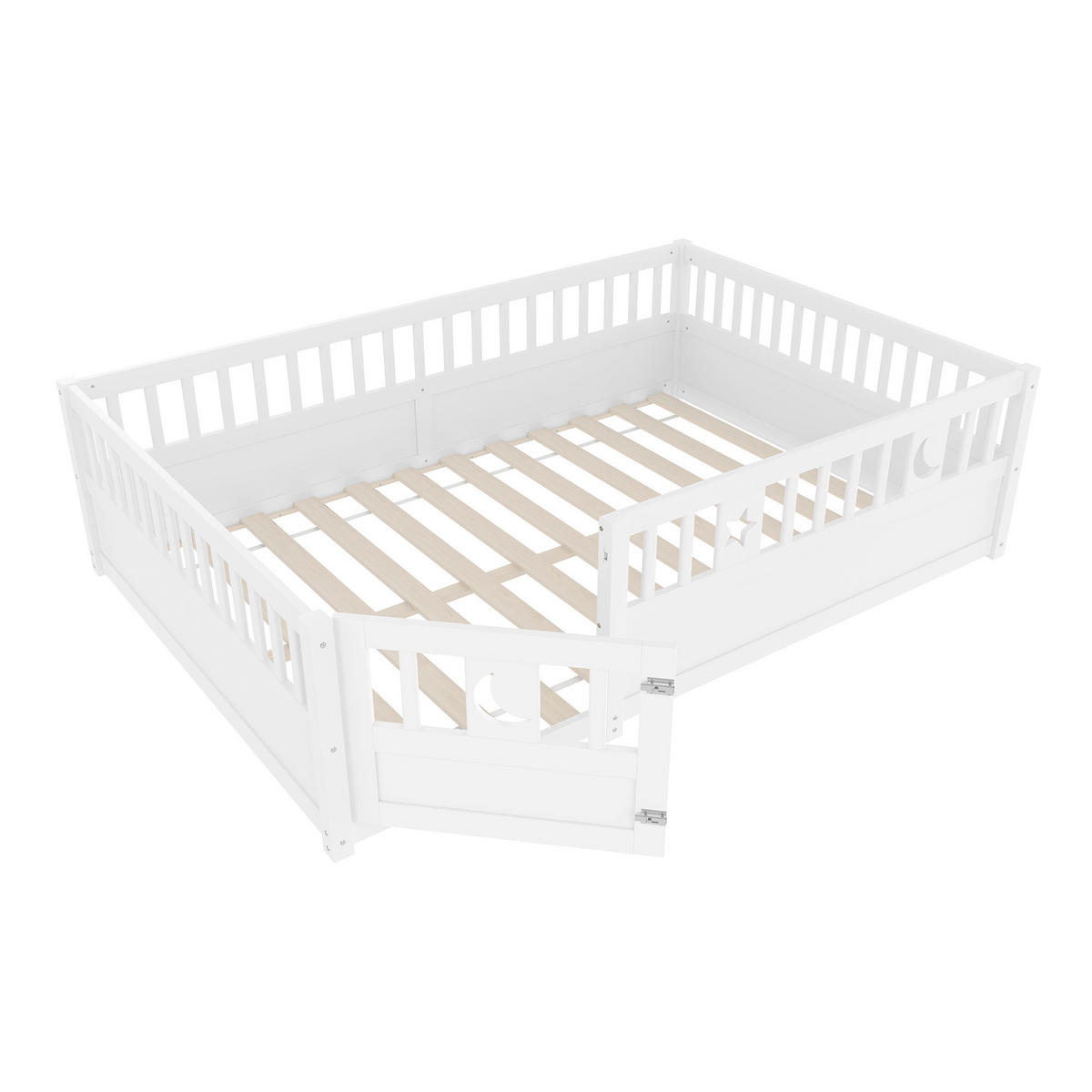 PANELBETT 140x190cm Weiß Kinderbett Gitter Stern-Mond-Dekoration - Weiß, Holz (140/190cm) - FLIEKS