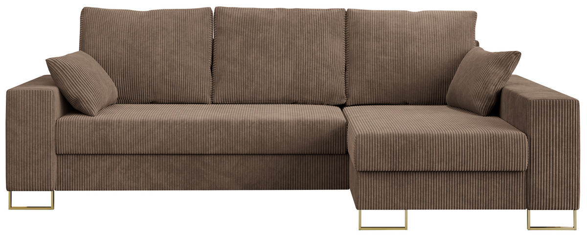 ECKSOFA Dorian Cord Hellbraun - Hellbraun/Goldfarben, Textil/Metall (242/138cm) - MKS