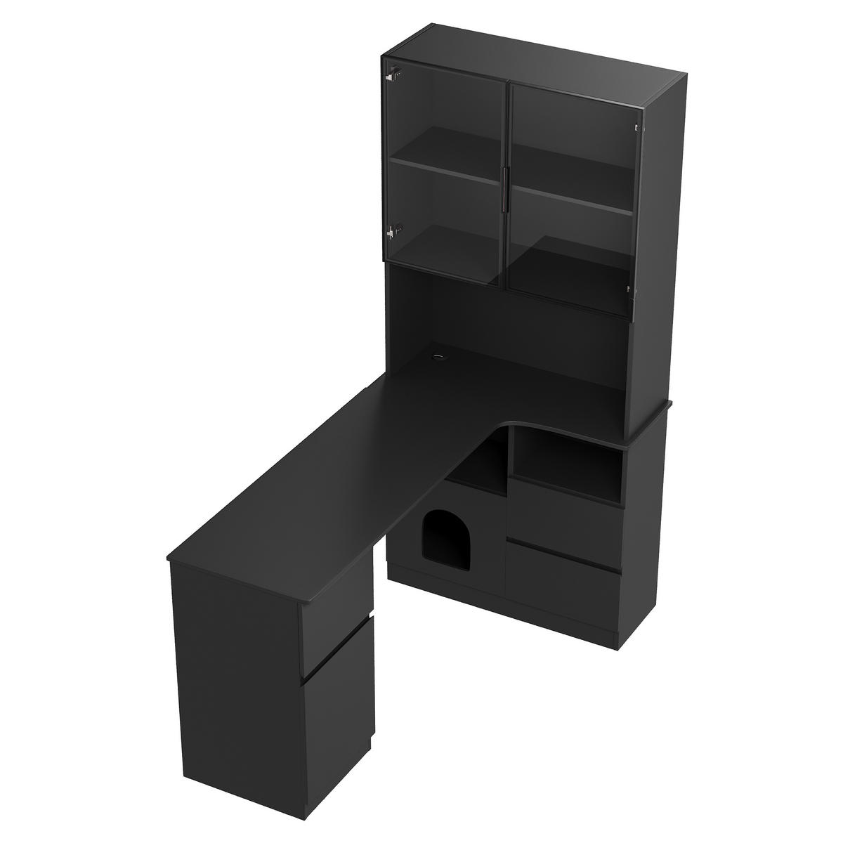 ECKSCHREIBTISCH 120cm LED Regal 3 Schubladen 2 Türen Kabel modern - Schwarz, Holzwerkstoff (120/80/180cm) - FLIEKS