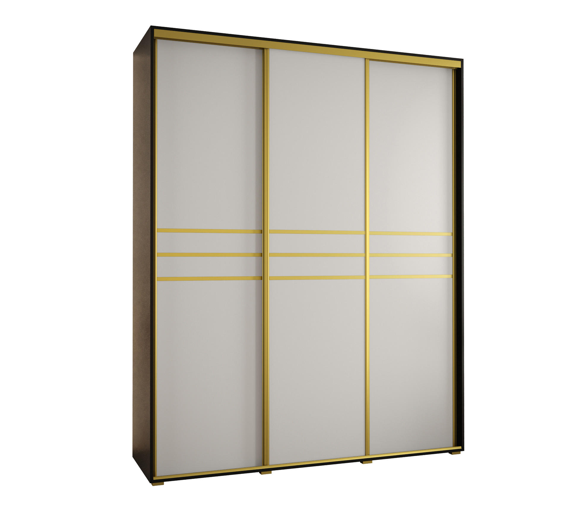 Abiks Möbel Schwebetürenschrank Schwarz, Weiß, Gold 190x235x45 cm