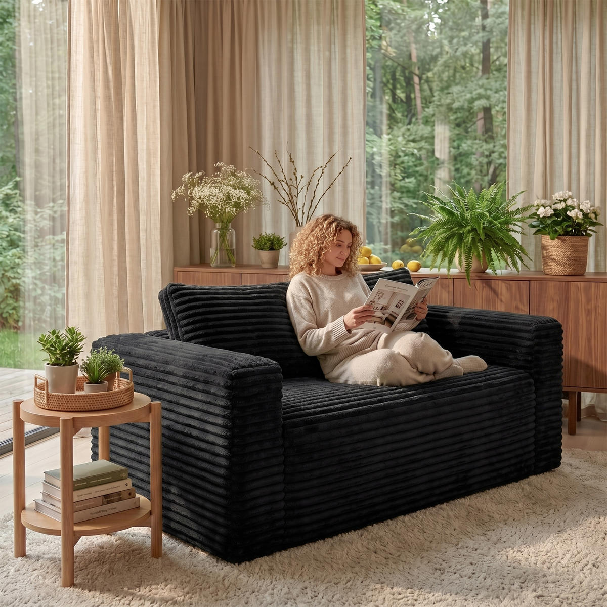 2-SITZER SOFA Cord Schwarz - Schwarz, Textil (160/58/88cm) - WISHDOR