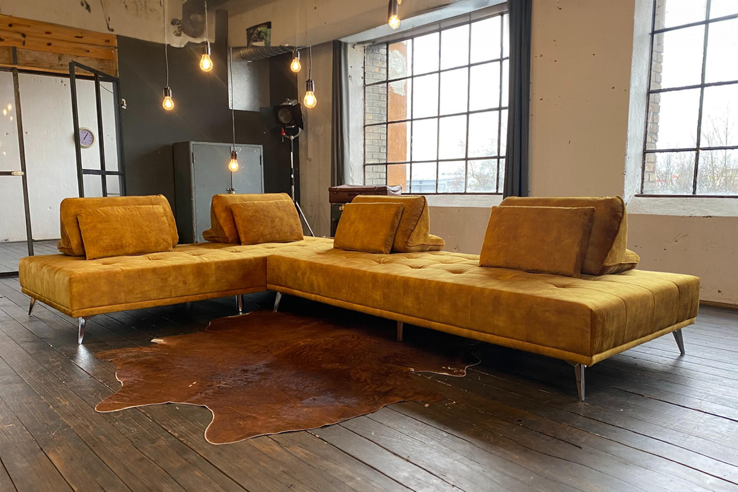 MODULSOFA WIOLO Gold Velvet - Silberfarben/Goldfarben, Textil (350/80/240cm) - KAWOLA