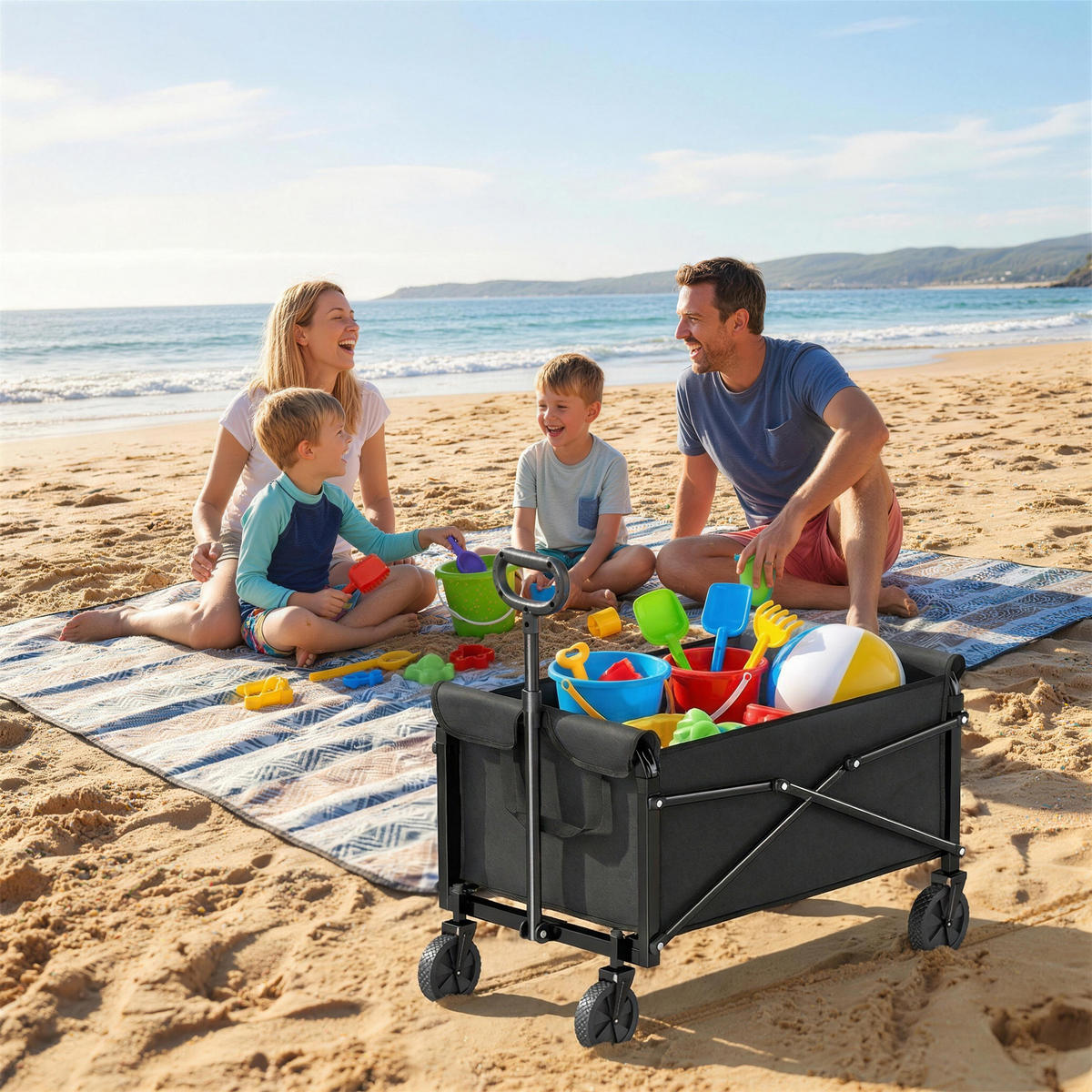 BOLLERWAGEN Metall Oxford-Gewebe Schwarz - Schwarz, Metall (47.5/92/78cm) - Outsunny