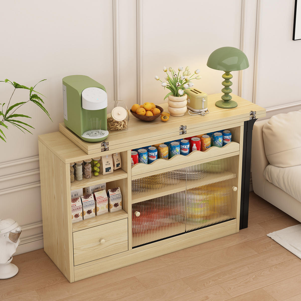 ESSTISCH Ausziehbar Klapptisch Natur Schwarz Stauraum Drehbar - Naturfarben, Holzwerkstoff (128.5/40/75.5cm) - FLIEKS