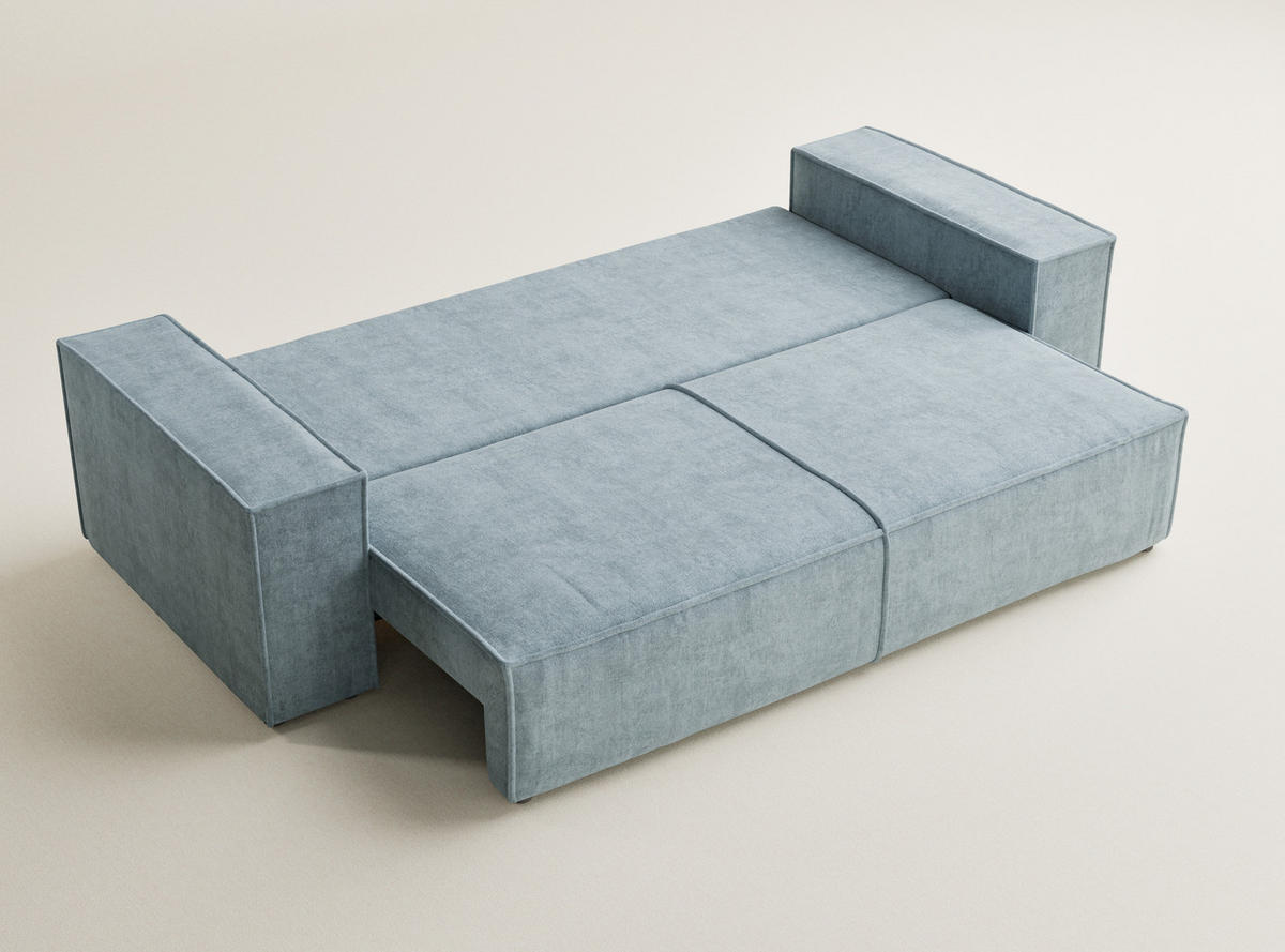 SOFA MIT SCHLAFFUNKTION Milos Hellblau Webstoff - Schwarz/Hellblau, Holz/Holzwerkstoff (255/70/105cm) - Maison de Reve