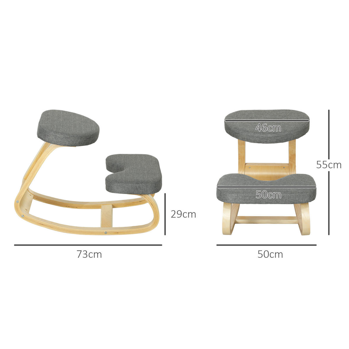 KNIESITZ DE-11713 mit Holzgestell & Wippfunktion Grau - Grau, Holz (50/55/73cm) - ComfortXL