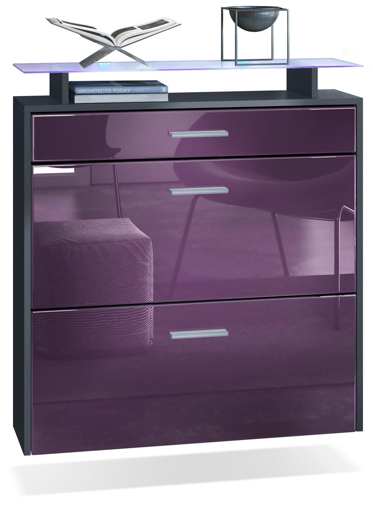 SCHUHSCHRANK Malea Fronten in Brombeer Hochglanz - Brombeere, Holzwerkstoff (89/96/23cm) - Vladon