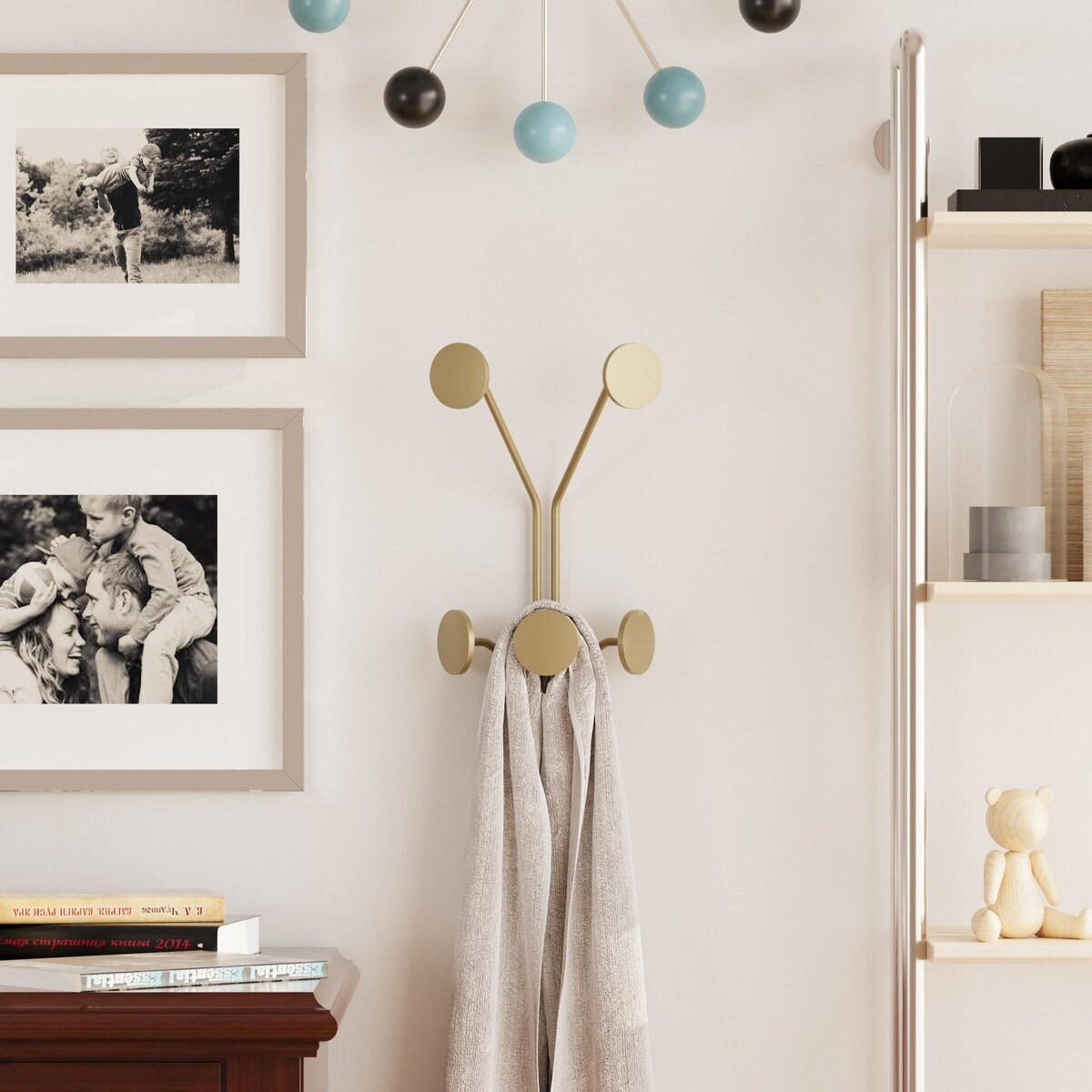 WANDGARDEROBE mit 5 Haken aus goldfarbenem Metall 24/16/40 cm - Goldfarben, Metall (16/40/16cm) - Calicosy