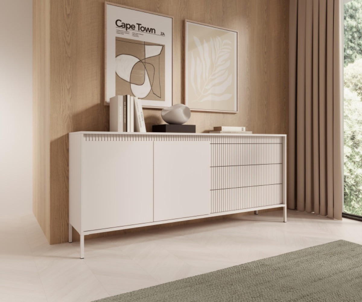 KOMMODE Beige 187 2D3S Enso Ryflowana - Beige, Holzwerkstoff (187.1/81.4/39.5cm) - Sepro Meble