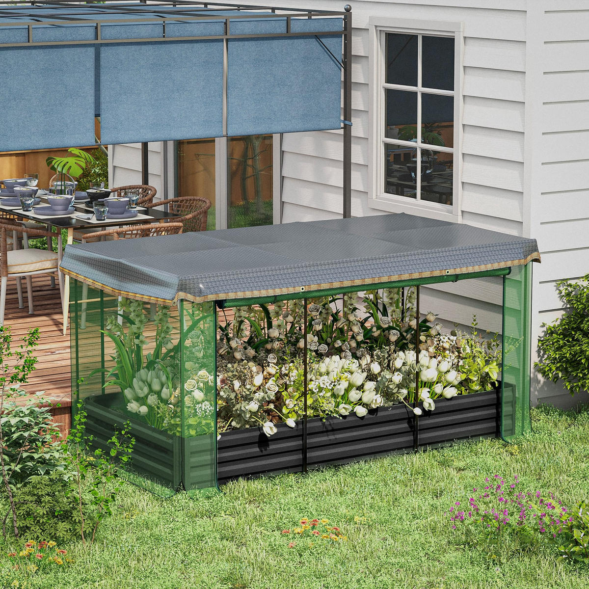 HOCHBEET für Balkon, Terrasse, Dunkelgrau, 230 x 110 x 110 cm - Dunkelgrau, Metall (110/110/230cm) - Outsunny