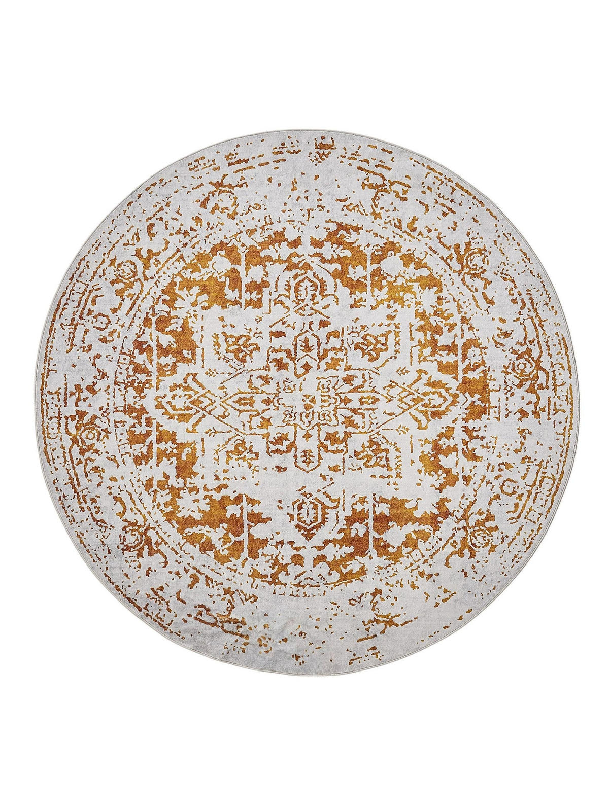 VINTAGE-TEPPICH Miray waschbar ø 160 cm rund - Orange/Grau, Kunststoff (160/160cm) - benuta Nest