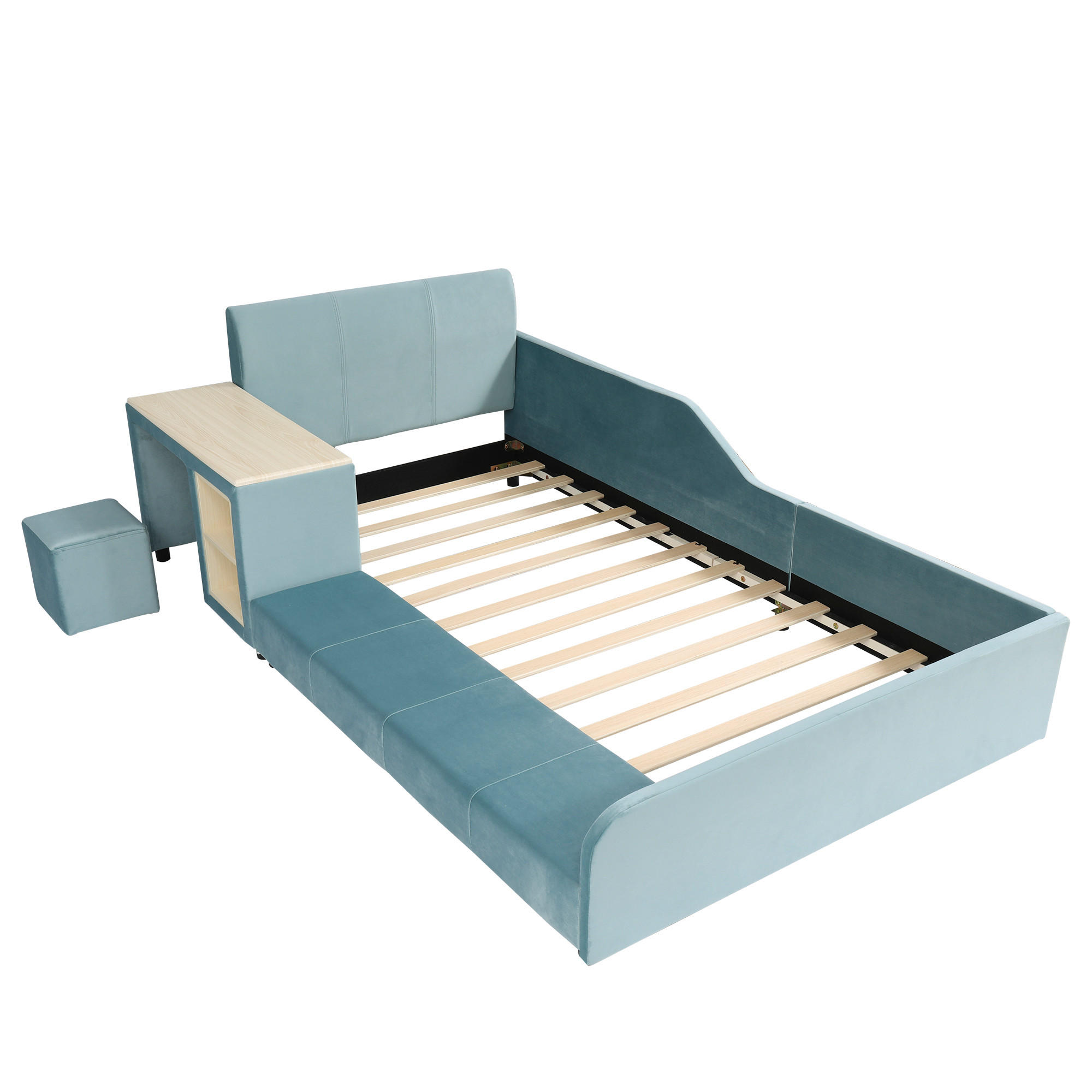 KINDERBETT 140/200 cm DE-02193, in Weiß, mit Schreibtisch und Hocker - Blau, Holzwerkstoff (90/200cm) - ComfortXL