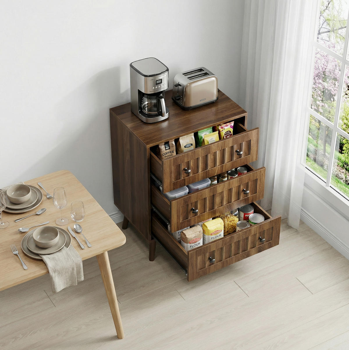 KOMMODE 60/40/79 cm aus MDF mit 3 Schubladen und Rillenfront Walnussfarben - Walnussfarben, Holzwerkstoff (60/78/40cm) - Modenvie
