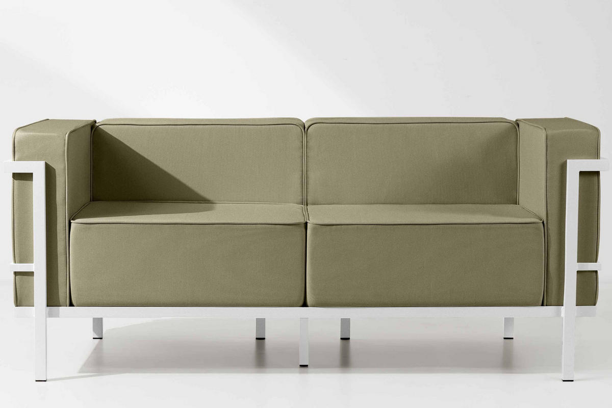 GARTENSOFA TRIGLO 2-Personen, Stahlrahmen, Modern, Weiß/Beige - Beige/Weiß, Textil/Metall (164/70/69cm) - KONSIMO®