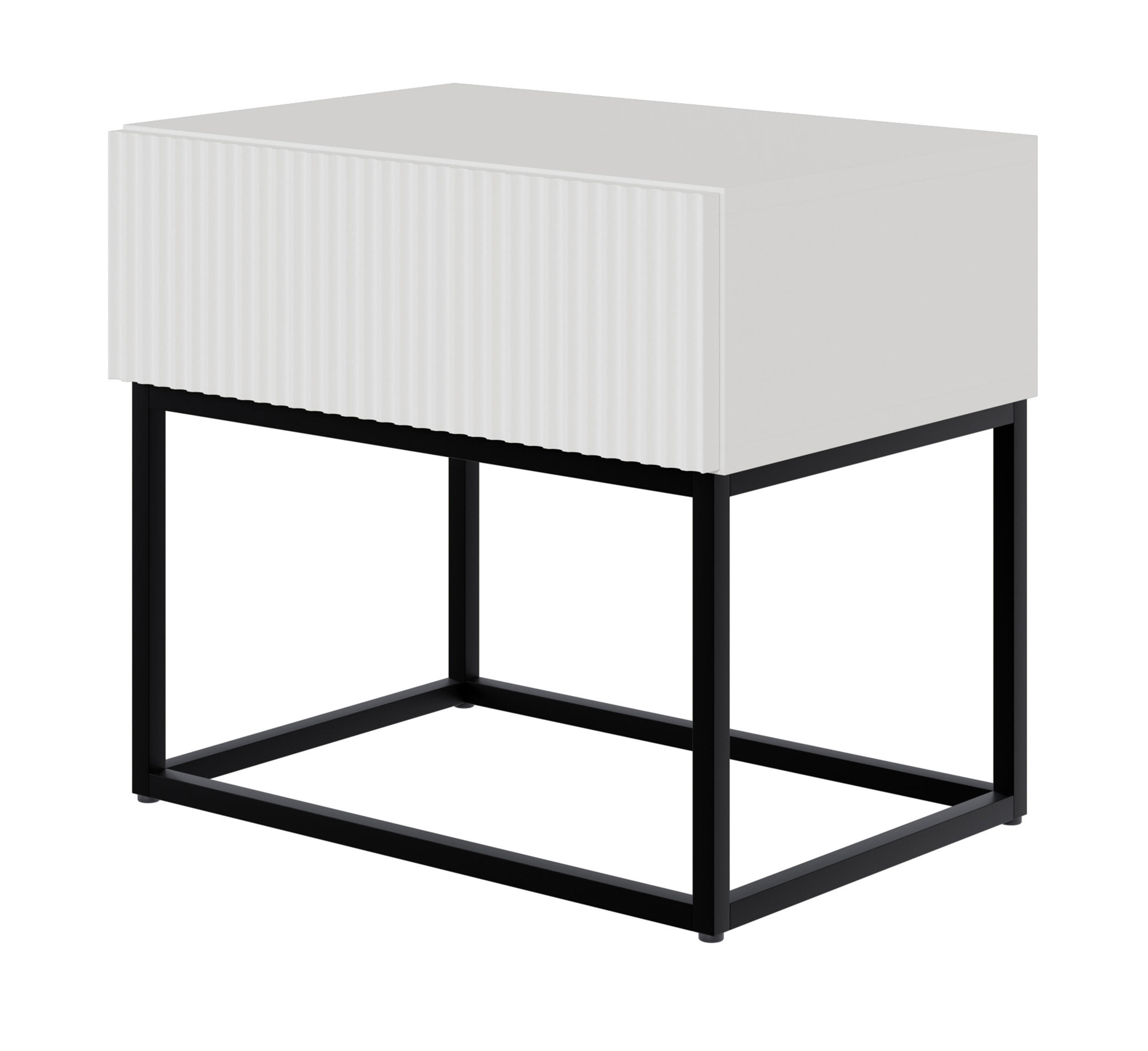 NACHTSCHRANK Veldio Weiß mit schwarzen Beinen 50 cm - Schwarz/Weiß, Holzwerkstoff/Metall (50/44/35.6cm) - Selsey