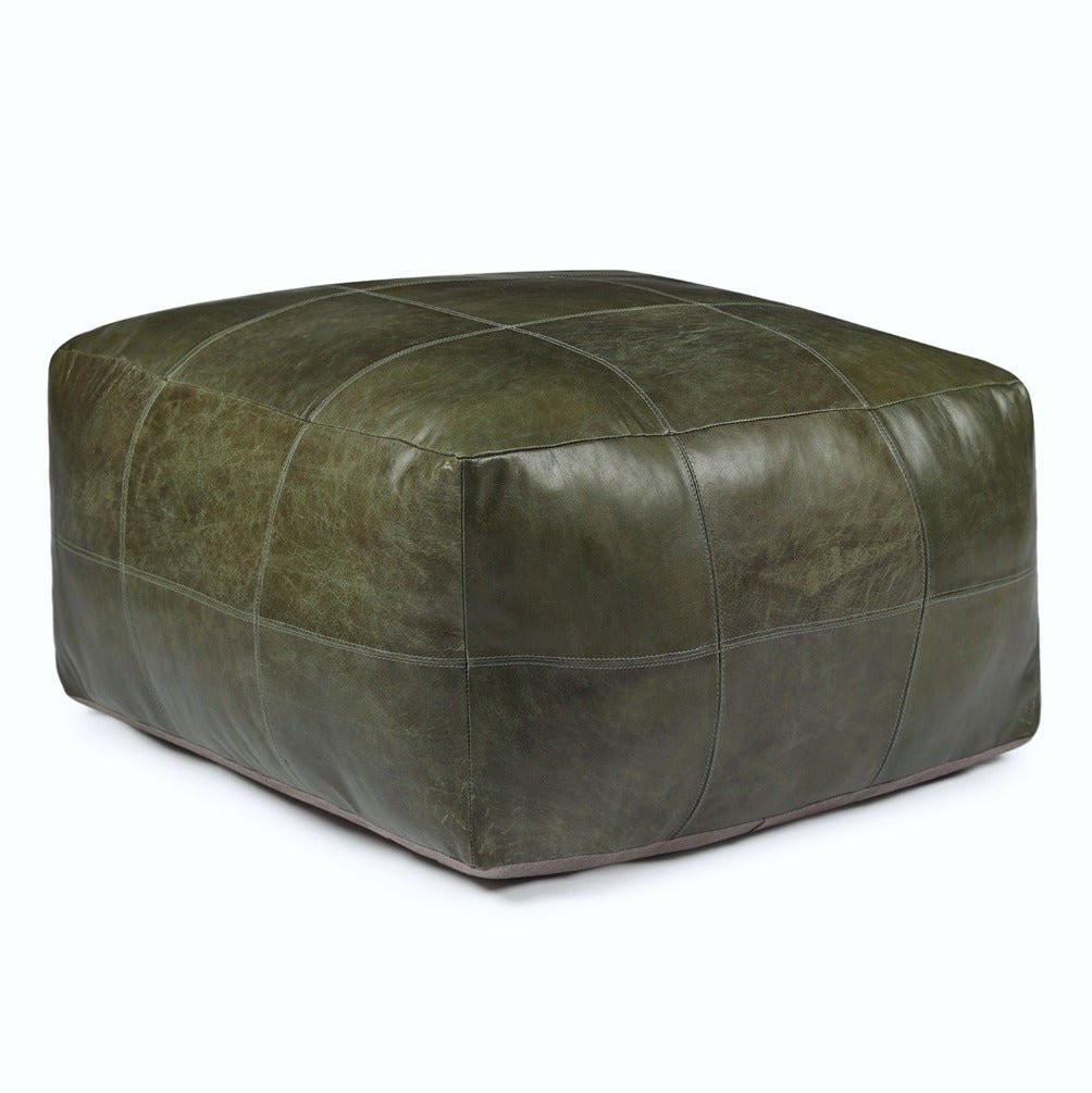 POUF 75/75/45 cm Echtleder Olivgrün - Grün, Leder (75/45/75cm) - Furnhouse