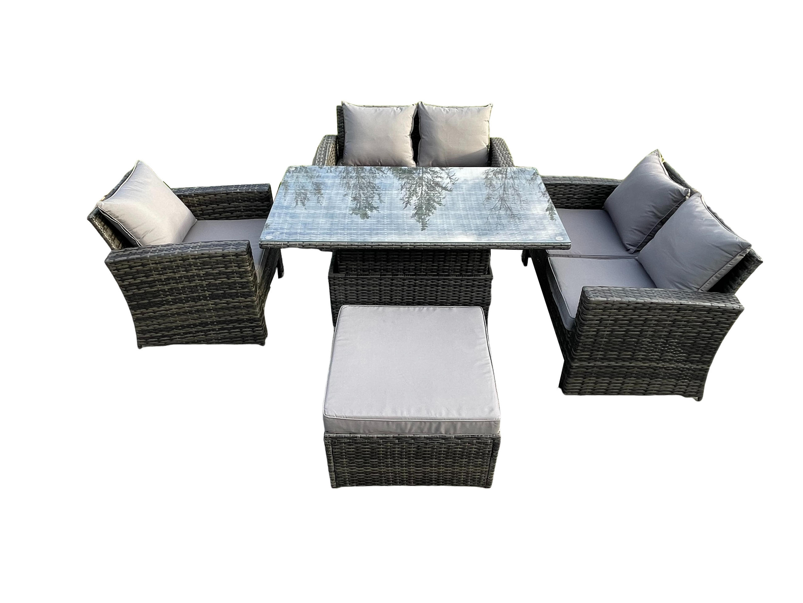 GARTENSOFA mit hoher Rückenlehne Polyrattan Dunkelgrau 6-Sitzer - Dunkelgrau, Metall - Fimous