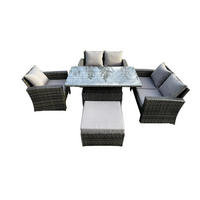 GARTENSOFA mit hoher Rückenlehne Polyrattan Dunkelgrau 6-Sitzer - Dunkelgrau, Metall - Fimous