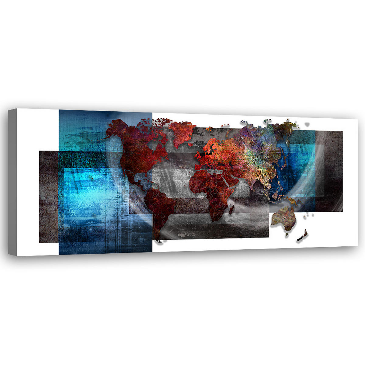 WANDBILD weltkarte komposition - Blau, Textil (90/30cm) - Feeby