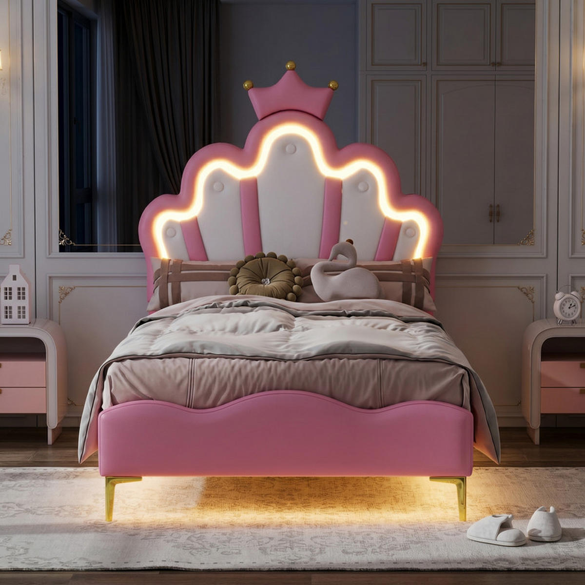 KINDERBETT 90/200 cm rosa mit LED - Rosa, Holz